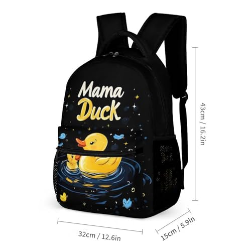 Mama Duck Cute Rubber Duck Printed Backpack with Lunch Box Bag Pencil Case Pouch 3pcs Daypack Set for Women Men2