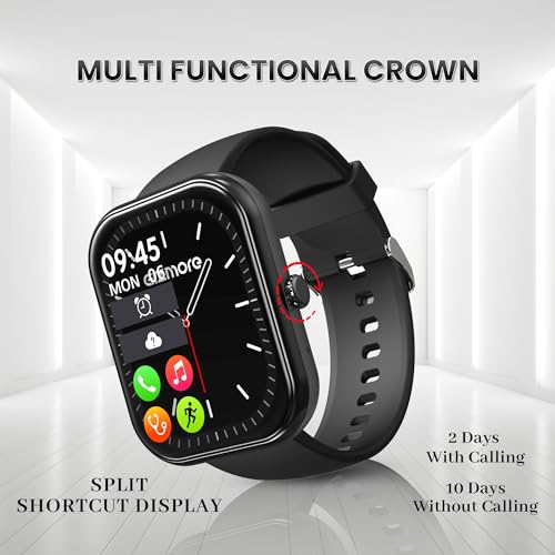 Image of GIZMORE Ultra Max 2.01 Inch Always-On-Big Display | 600 NITS Brightness & Split Screen | Rotating Crown| AI Voice Assistance | Health Suite | Bluetooth Calling Smart Watch for Men and Women (Black)