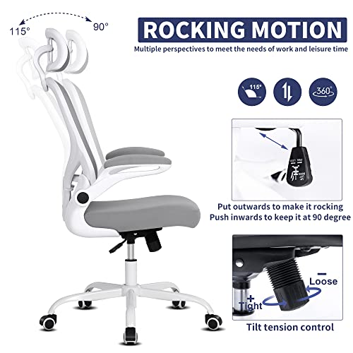 Misolant Desk Chair, Ergonomic Mesh Chair, Office Chair, Ergonomic Office Chair With Headrest, Ergonomic Desk Chair Adjustable Lumbar Support And Height, Big And Tall Office Chair Light Gray #TOP5