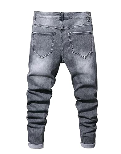 Boy's Skinny Fit Ripped Destroyed Distressed Stretch Slim Jeans Pants Grey #TOP1