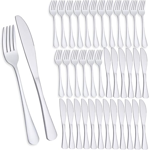 36P Knife and Fork Sets, PionStar Stainless Steel Cutlery Set for 18 People, Forks Set of 18 & Knives Set of 18, Dishwasher Safe/Mirror Polished, Silverware Set Include Knife and Fork