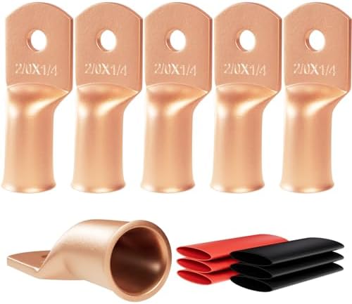 6pcs 2/0 Awg - 1/4" (M6) Sanuke Wire Lugs Ring Terminal Connectors Ends Heavy Duty for Battery Cable Lug Wire Electrical Eyelets with 3:1 Dual Wall Adhesive Heat Shrink