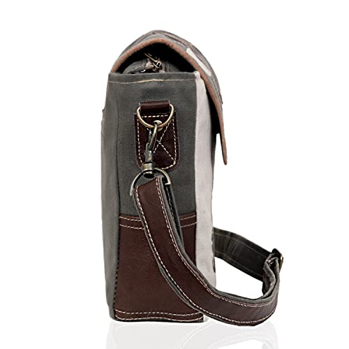 Image of Vintage Canvas Leather Messenger Bag for Men & Women, Crossbody, Shoulder Bag, Satchel 11 inch with Star Flap Small Travel Use