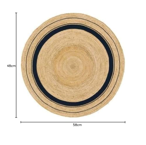 Image of Jute Braided Natural Hand Woven & Reversible Rug for Living Room Kitchen Entryway, Farmhouse Rustic Burlap Carpet Floor Mat (Blackjute, 120cm)