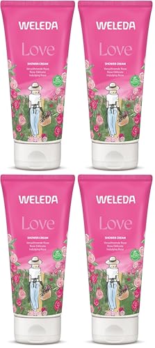 Weleda Aroma Shower Love, bagno doccia dalla texture cremosa con aromi 100% naturali di rosa, gelsomino e ylang ylang, tollerabilità cutanea (1X200 ml) (Confezione da 4)