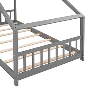   Bellemave-Twin-House-Beds-Wood-Montessori-Bed-Frame-Floor-Bed-Kids-Platform-Bed-with-Headboard-Footboard-No-Box-Spring-Needed-Twin-Size-Gray
