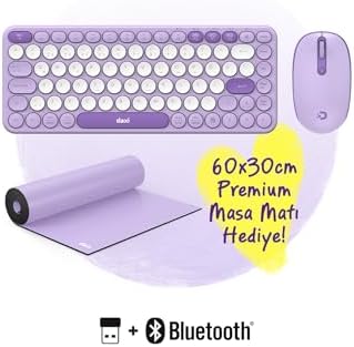Daxi MK350 Creator Pro Combo Sessiz 3 Kanallı Bluetooth + 2.4G Wireless Türkçe Q Klavye Mouse Seti (Lila) - Görsel 2