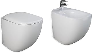 SANITARI IN CERAMICA FILO MURO VASO, BIDET E COPRI-WC SOFT-CLOSE MOD.ILLUSION RAK CERAMICS BIANCO LUCIDO