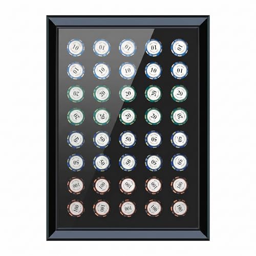 Wooden Poker Chip Display Cases Holding 40 Chips Casino Collectors Poker Chips Solid Wood Frame with HD Glass Panel 98% UV Protection and 95% Clarity for Wall Mount or Tabletop Display 12.9X17.7