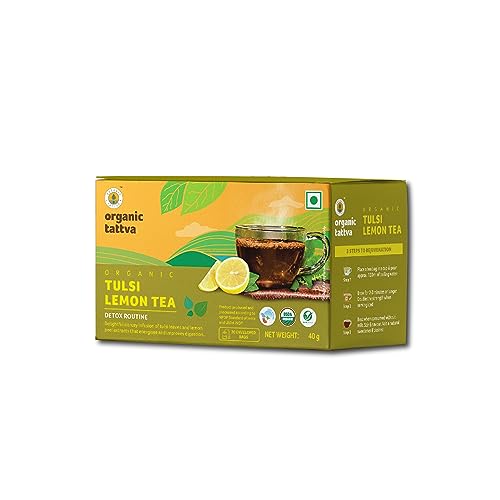 Image of Organic Tattva 20 Lemon Tea Bag | Tulsi and Green Tea Blend | All-Natural Flavor | Zero Calories | Refreshing Lemon Tea Anytime, Anywhere