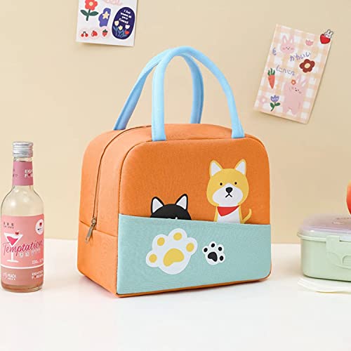 Image of House of Quirk Insulated Reusable Lunch Bag Tote Bag For Women Printed Lunch Bag For School Picnic (Orange /Blue /Black Cat Yellow Dog(Oxford Cloth+Thermal Insulation Material), 5 Liters