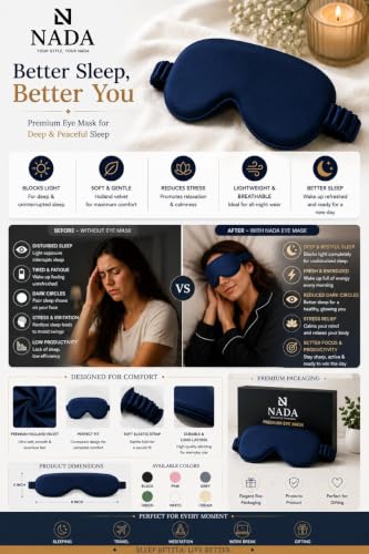 Image of Eye Mask for Sleeping for Women, Velvet Super Soft Sleep Mask Blind Fold for Comfortable Sleep, Travelling, Meditation & Relaxation, Eye Pad for Girls, Blind Fold for Sleeping - Dark Blue (Pack of 1)