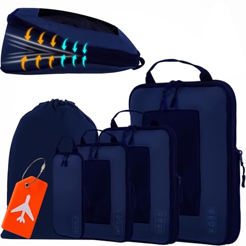 Organizador Maleta 5 Sets, Compresión Bolsas Organizadoras Maleta con Etiqueta Maleta Viaje, Packing Cubes Bolsas Ropa Viaje