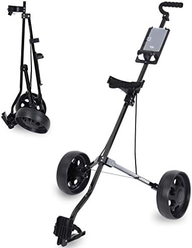 Xinqinghao 2 Wheel Golf Push Cart, Foldable Golf Trolley One Second to Open and Close, Collapsible Golf Trolley, Lightweight Golf Cart with Scorecard Drink Holder Trolley Swivel Steel Light