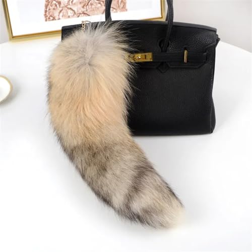 Image of 15.75 Inch Long Fluffy Faux Fur Tail Keychain, Fake Animal Tails for Handbags Backpacks Charm Tassel Ornaments (Light Orange-Grey)