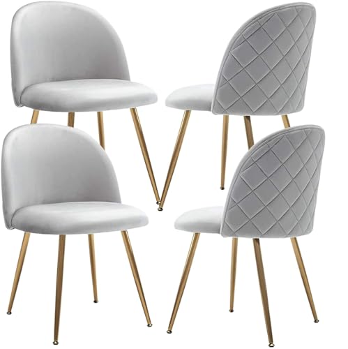 JINPALAY Lot de 4 Chaise Salle a Manger Gris en Velours Chaises de Cuisine Assise Rembourrée en Les...
