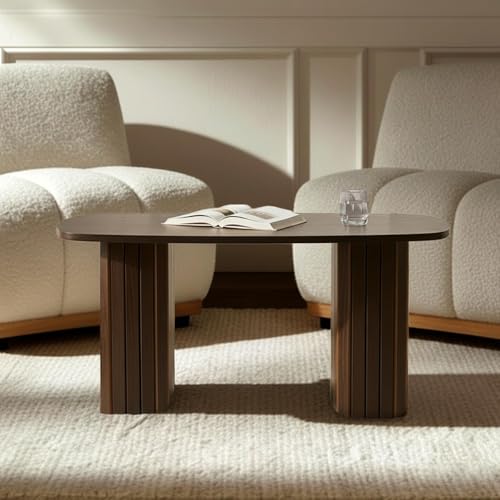 OHS Coffee Tables for Living Room Wooden Centre Table Madison Ribbed Wood Frame Decorative Small Coffee Table for Home Offices Dark Brown Wood - 85 x 40 x 41cm