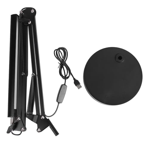 Wangcmcol Lámpara de escritorio con brazo oscilante, lámpara de mesa LED con múltiples articulaciones, plegable, USB, para el cuidado de los ojos, con base redonda (Negra)