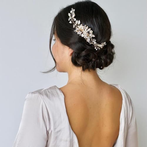 Peine para cabello de boda con perlas y cristales miniatura 4