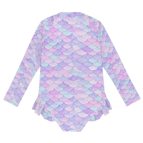 ALAZA Toddler Swimsuit Girl Bathing Suit Swimwear Rash Guard Scale Rainbow Mermaid Long Sleeve 3T 5