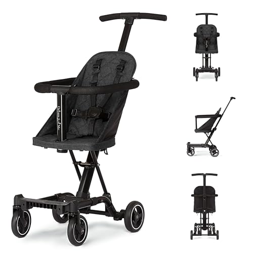 Dream On Me Coast Rider Travel Stroller – Black, Lightweight & Compact Baby Stroller, Theme Park Approved, Book-Folding Design, Adjustable Handle, Soft-Ride Wheels, Converts to Rider & Scooter