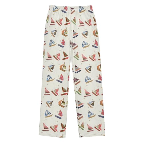 ZZXXB Sailboat Pattern Boys Long Pants Soft Trousers Elastic Waist Kids Lounge Bottoms with Pockets S-XL - Main Image