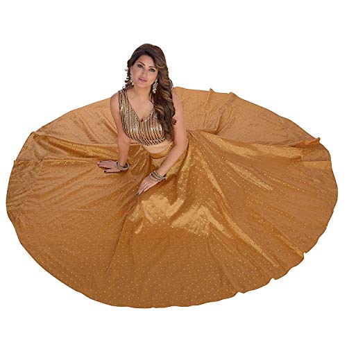 Durga Puja Special Women's Full Volume Full Round Full Ghera Brocade Lehenga Skirt with Gold Zari Dots2
