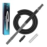 Premium Hookah Hose, Black Silicone, 47.2 Inch Length with Aluminum Easy-Grip Mouthpiece - Modern Design Handle, Universal Shisha Accessory with Spring (black)