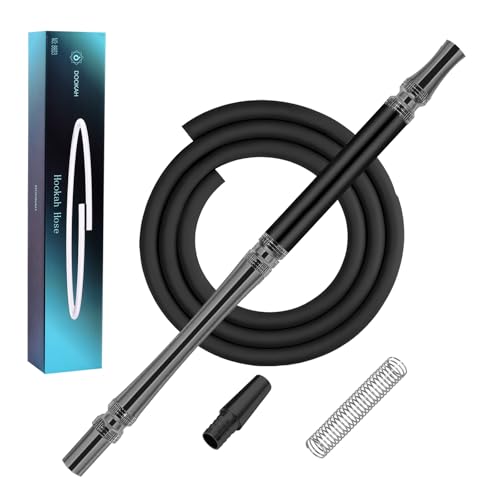 Premium Hookah Hose, Black Silicone, 47.2 Inch Length with Aluminum Easy-Grip Mouthpiece - Modern Design Handle, Universal Shisha Accessory with Spring (black)