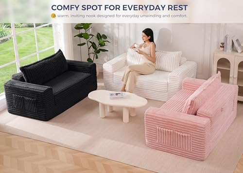 Image of MAXYOYO Convertible Sofa Bed, 2 in 1 Folding Couch Bed for Small Space, Pull Out Loveseat Sofa Couch with Large Back Pillow, Plush Faux Fabric Lounge Couch for Living Room, Apartment, Black