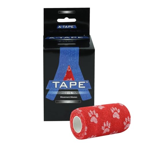 Image of A-Tape Breathable Self Adhesive Cohesive Bandage for Humans & Pets (Dogs, Cats, Birds) -Sports, Wrap, Athletic, Non Woven First Aid Medical, Wrist, Swelling (10 cm X 4.5 mtr) (Pack Of 4, Red Paw)