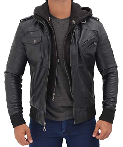 BlingSoul Leather Hoodie Jacket Men | [1100164] Edinburgh Black, L