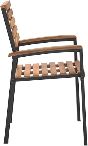 Miniatura 6 de Sillas apilables para patio, 2 piezas, madera maciza, acacia y metal, sillas de mesa de comedor para playa, sala de estar, patio, terraza