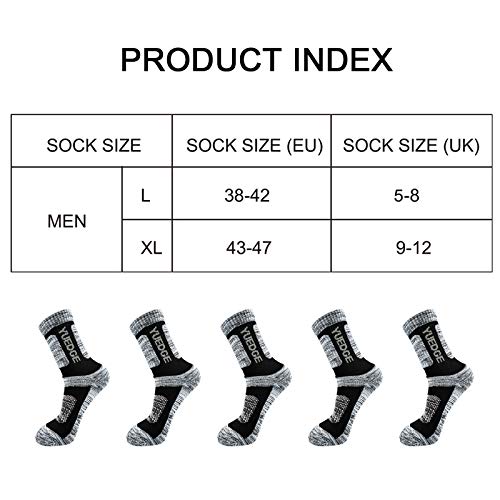 YUEDGE Men's 5 Pairs Athletic Socks Breathable Cushion Comfortable Casual Crew Socks Performance Multi Wicking Workout Sports Socks for Outdoor Walking Trekking Climbing Camping Hiking