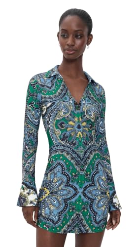 alice + olivia Women's Freya Fitted Waist Mini Dress, Bon Voyage Deep Emerald, S