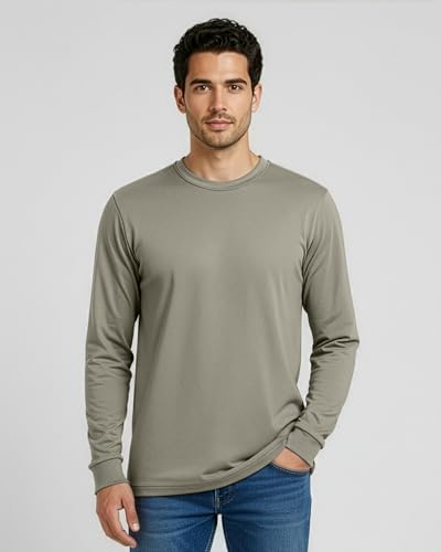 Image of Real Essentials 4 Pack: Men's Cotton Long Sleeve Crew Neck T-Shirt - Soft Work Casual Jersey Tees