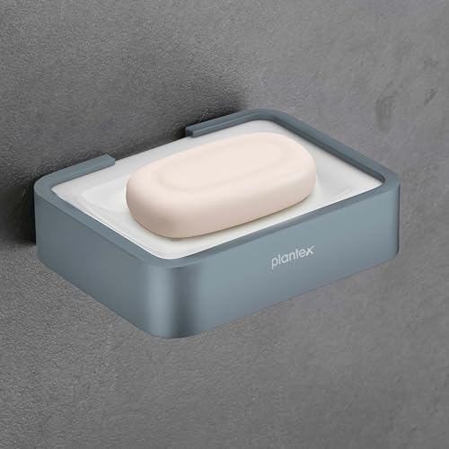 Image of Plantex Aluminium and Acrylic Soap Case /Soap Holder for Bathroom /Soap Stand /Bathroom Accessories - (Grey and Milky White)