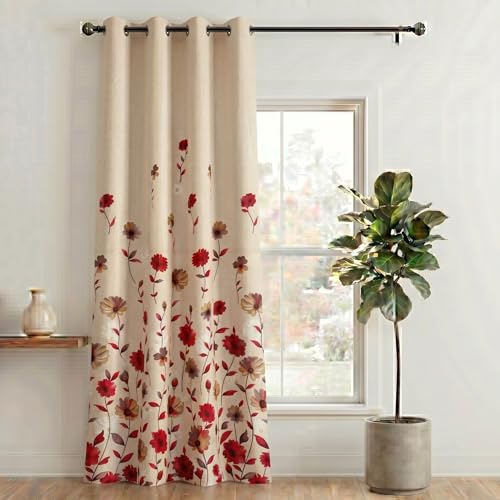 Image of Home Sizzler 1 Piece Digital Print Eyelet Polyester Window Curtains - 6 Feet, Maroon