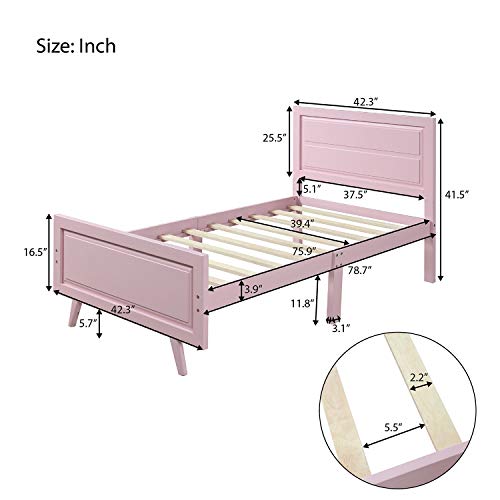 Anwick Twin Size Wood Platform Bed Frame For Kids,Bed Frame Mattress Foundation With Headboard And Wood Slat Support For Girls Boys (Pink) #TOP1