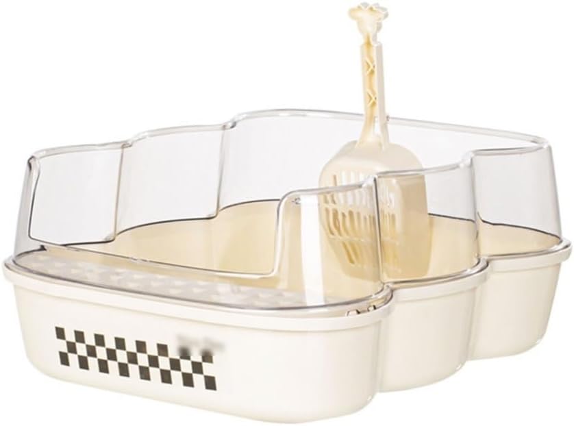 Litter Box Extra Large Semi-Closed Cat Litter Box with Clear Flap & Scoop, Anti-Splash(Beige)