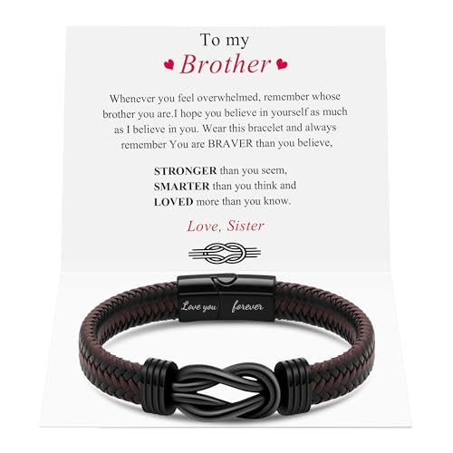 EASYLIU Birthday Gift For Brother Best Brother Gifts From Sister Mens Brown Leather Bracelets For Brother Cuff Wristband Teenager Back To Gifts Graduation Encouragement Christmas Gifts Birthday Gifts