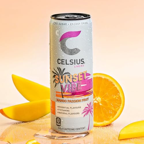 CELSIUS Sunset Vibe, Sparkling Energy Drink, 7 Vitamins, Caffeine, No Artificial Colours, Sugar Free Energy Drinks, Mango Passionfruit, 355 mL, 12-Pck - Image 3