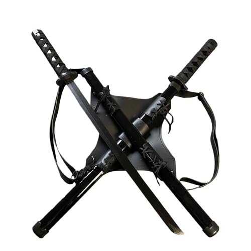 デッドプール 双剣ストラップ サムライブレード 忍者 コス パフォーマンス 小道具 木刀 デッドプール 風 双刀 背中ホルダー付き 忍者剣 おもちゃ コスプレ 武器セット ヒーロー アニメ装備 コスチューム小道具(75cm、二丁の刀) (75cm+ブラック