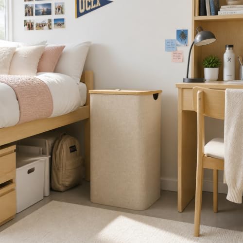 Lifewit 105L Large Laundry Basket with Lid, Removable Bags, Beige - Image 2