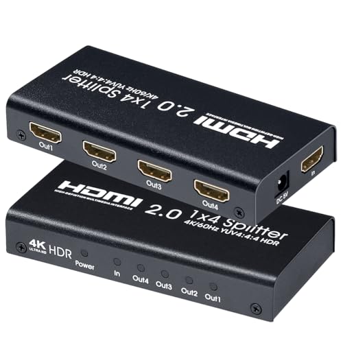 ELEVIEW HDMI���z�� �X�v���b�^�[ 1����4�o�� 4K/60Hz HDMI2.0/HDCP2.2�Ή� 18Gbps 4�|�[�g �����f����4��ʓ����o�� PS4/PS5/FireTV�ɑΉ� AC�d���A�_�v�^�[�t�� EHD-820N
