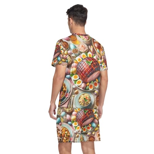 Mens Pajama Short Sleeve Sleepwear with Pockets Lounge V Neck Nightwear 2 Pcs Pj Set, S-XXL2