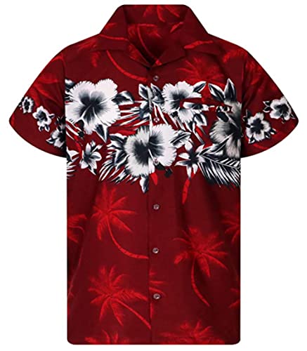 Chemise Aloha décontractée d'été rouge avec motif fleurs de cocotier pour fête de vacances