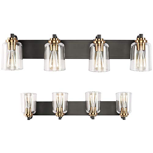 SOLFART Vintage Vanity Lighting Fixtures for Bathroom 4 Light Bathroom Vanity Light Black Brass Wall Light Sconce Light Black with Brass Light for Bath