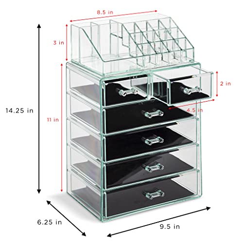 Image of Sorbus Acrylic Makeup Organizer Set, 6-Drawer Vanity & Countertop Cosmetic Storage with Small & Wide Compartments, Teal Thrill Makeup Storage for Brushes, Jewelry - Holiday Gift for Women & Teens