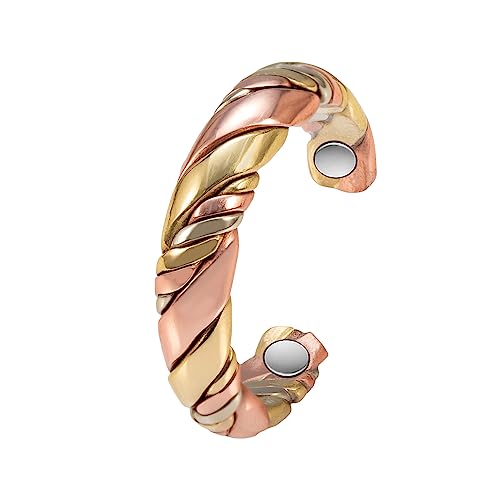 Wollet Tri Tone Braide Copper Rings for Women,Magnetic Ring with 3 Colors,99.9% Solid Pure Copper Ring with Adjustable Size,Gift for Ladies